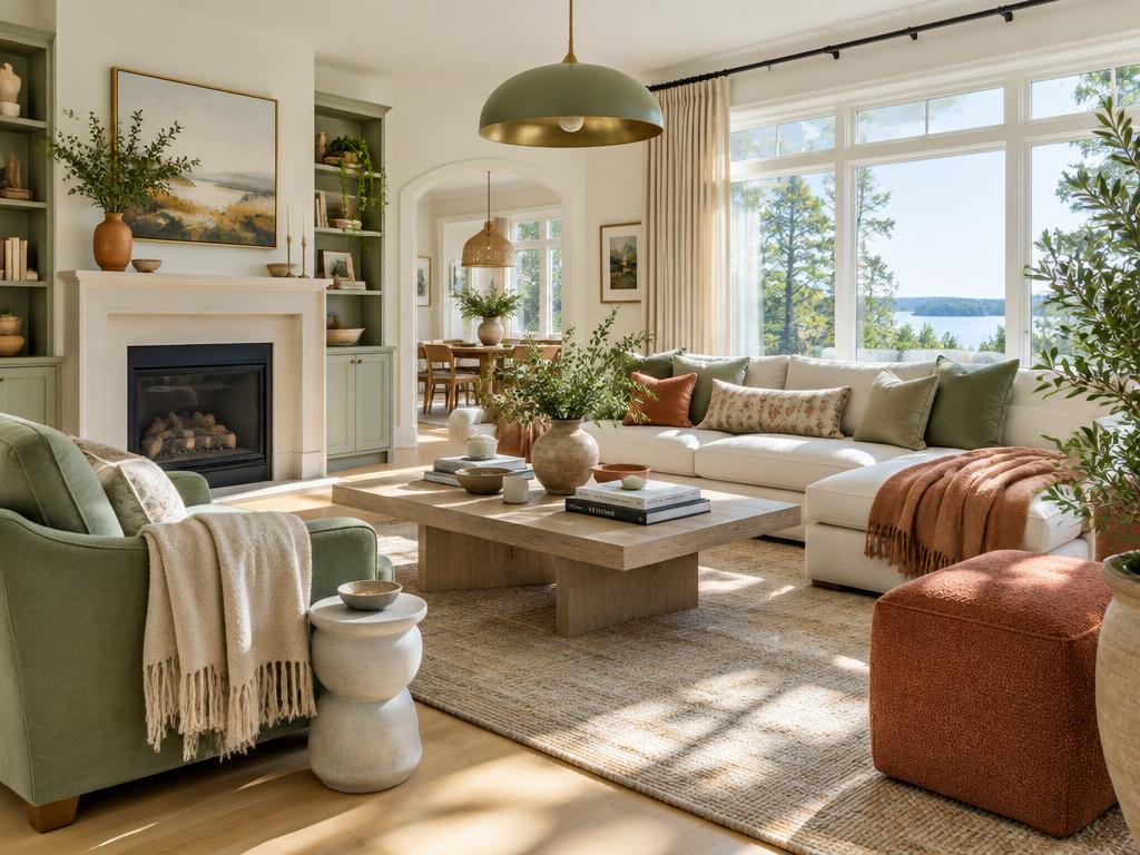 Vacant living room staged with neutral furniture before listing photography